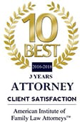10 Best | 2016-2017 | 2 Years | Attorney | Client Satisfaction | American Institute of Family Law Attorneys